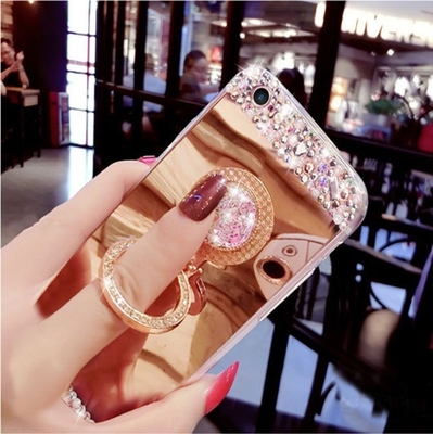 3D Bling Diamond Phone Case, Apple Mirror Phone Protective case With Finger Ring Holder